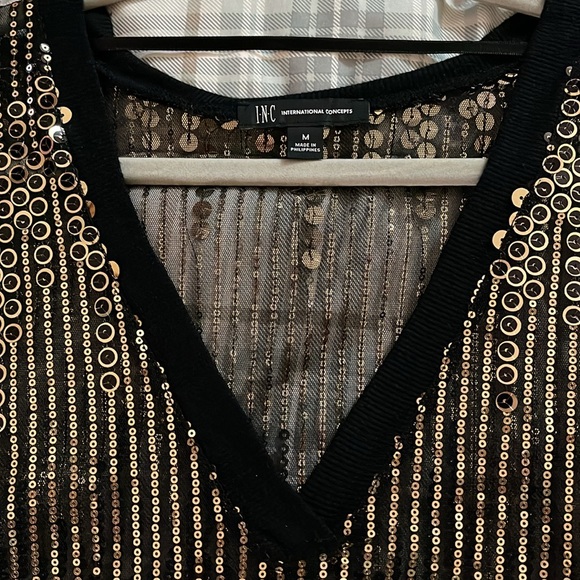 INC – international concepts , Gold and black sequin V-neck tunic - Picture 2 of 6